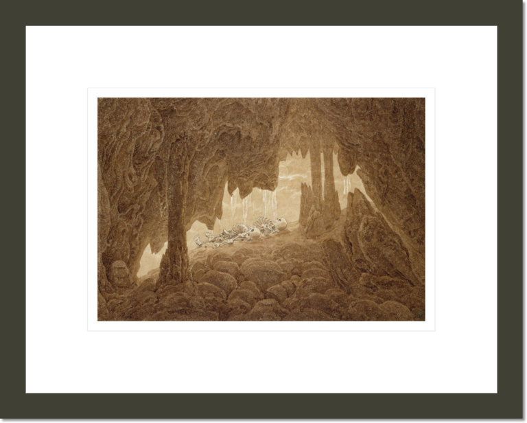 Skeleton in the Cave (sepia ink and pencil on paper)
