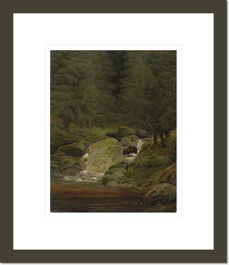 The Evergreens by the Waterfall (oil on canvas)