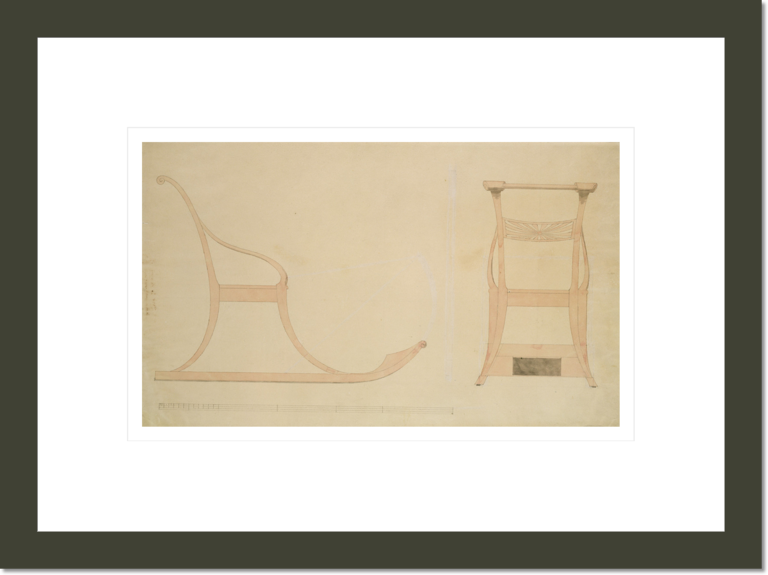 Chair for a Sleigh (pen with reddish w/c on paper)