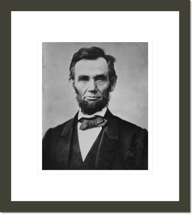 Abraham Lincoln, head-and-shoulders portrait, facing front.