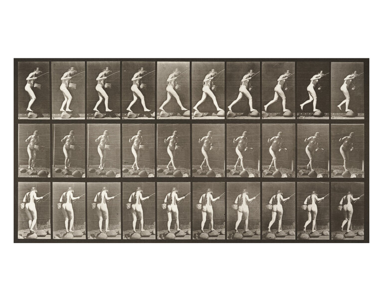Nude woman crossing brook on stepping-stones (Animal Locomotion, 1887,  plate 176) - 1000Museums