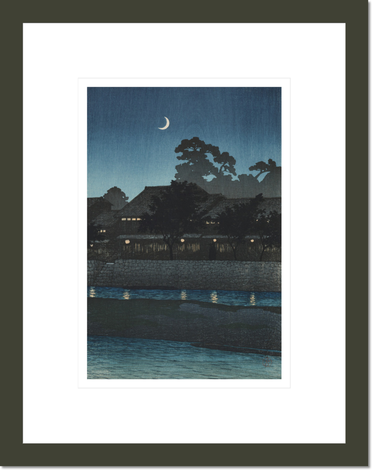 Crescent Moon and Tea Houses, Kanazawa (Kanazawa Nagare no Kuruwa), from the series Souvenirs of Travels, First Series (Tabi Miyage, Dai Isshu)