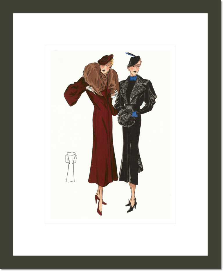 1930's Winter Fashion: Two Women in Fur-collared Coats