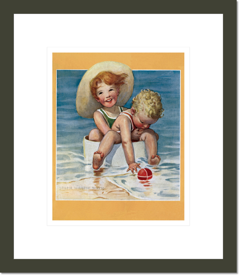 Two children playing in the ocean