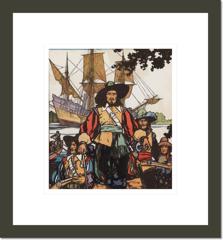 French explorer Robert de LaSalle with ships near Mississippi River