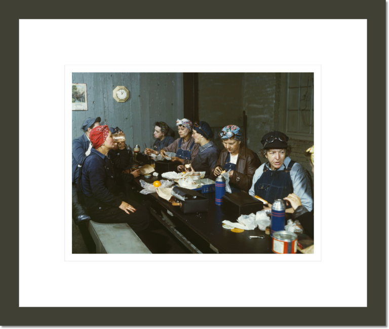 Women workers employed as wipers in the roundhouse having lunch in their rest room, C. & N.W. R.R., Clinton, Iowa