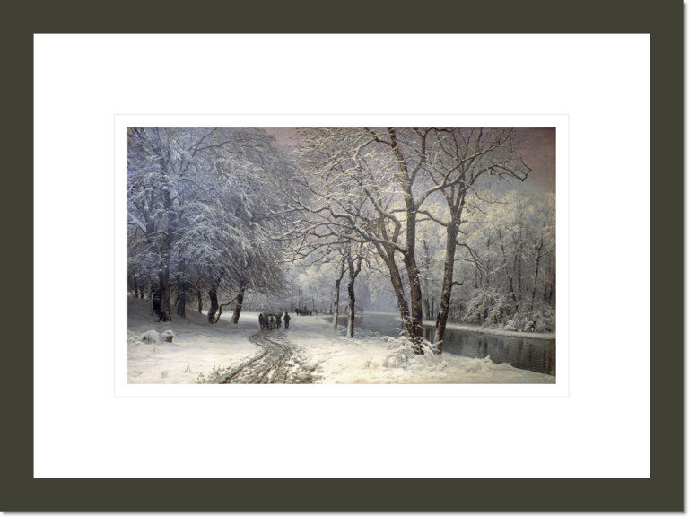 A Winter Landscape With Horses and Carts By a River