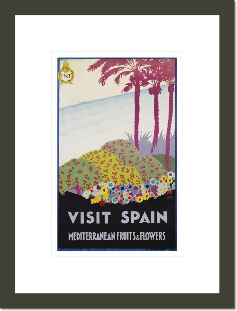 Visit Spain - Mediterranean Fruits & Flowers Travel Poster
