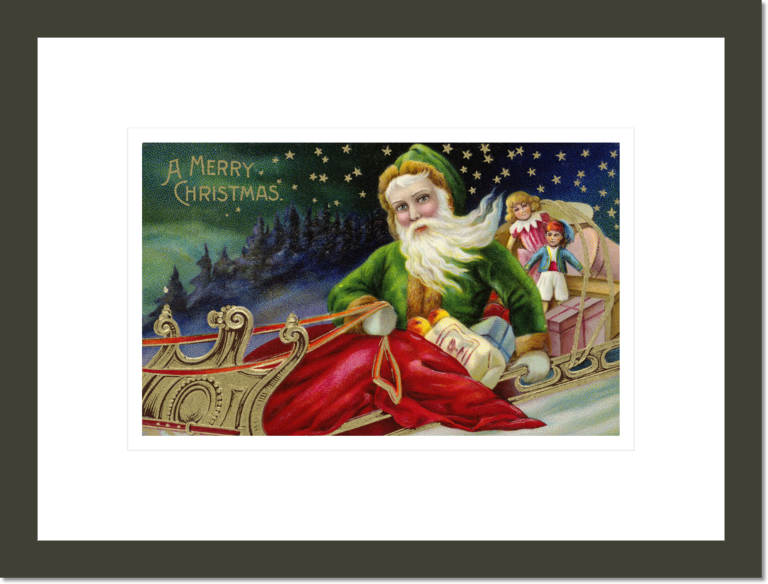 A Merry Christmas Postcard with Santa in a Sleigh