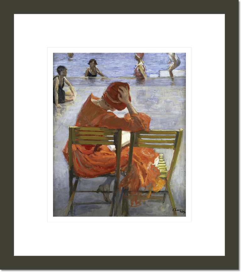 Girl in a Red Dress, Seated by a Swimming Pool