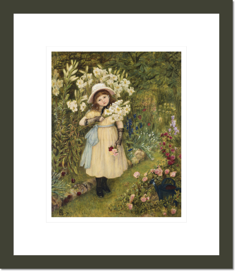 Portrait of Effie Holding a Lily and a Posy of Roses in a Garden
