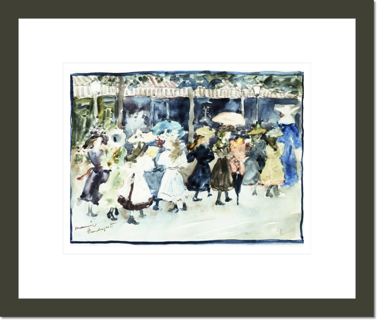 Watercolor of Girls Walking Along the Boardwalk