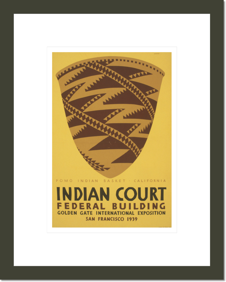 Indian court, Federal Building, Golden Gate International Exposition, San Francisco, 1939 Pomo Indian basket, California