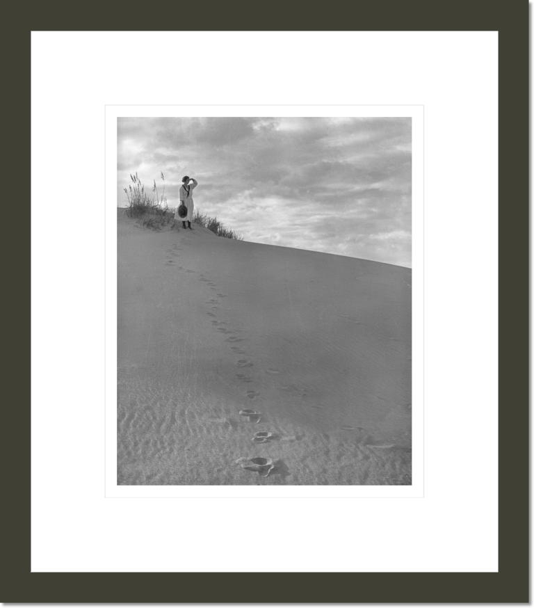 Celia Moulton on a sand dune near Beaufort, North Carolina, circa 1921.