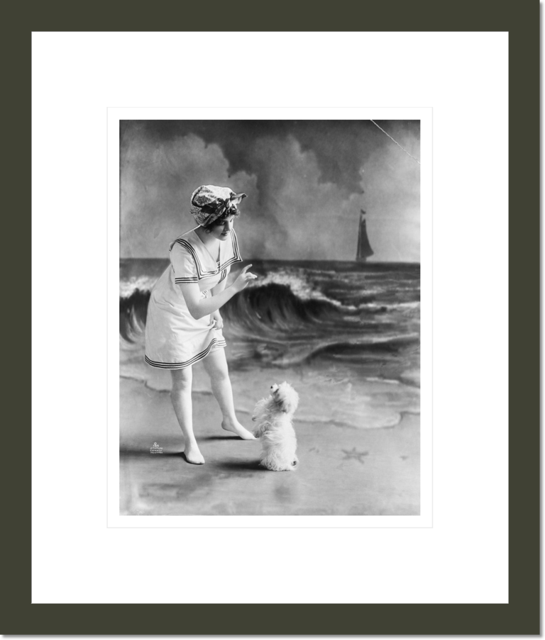 Woman In Bathing Suit And Dog