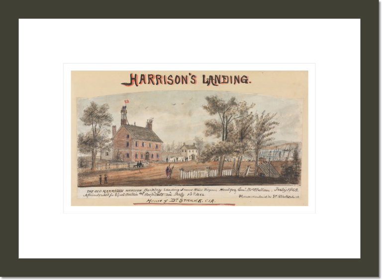 The Old Harrison Mansion. Berkeley Landing James River Virginia. Head Qrs. Genl. McClellan. July 1862