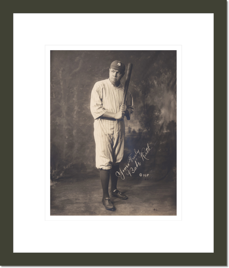 [Babe Ruth, full-length portrait, standing, facing slightly left, in baseball uniform, holding baseball bat] / Irwin, La Broad, & Pudlin.