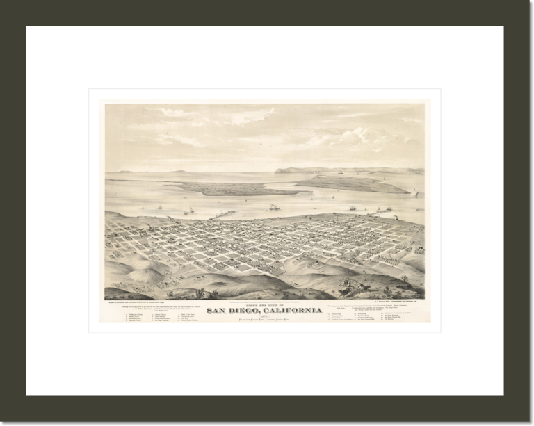 Bird's eye view of San Diego, California 1876.