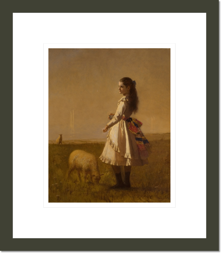 Girl in Landscape with Two Lambs