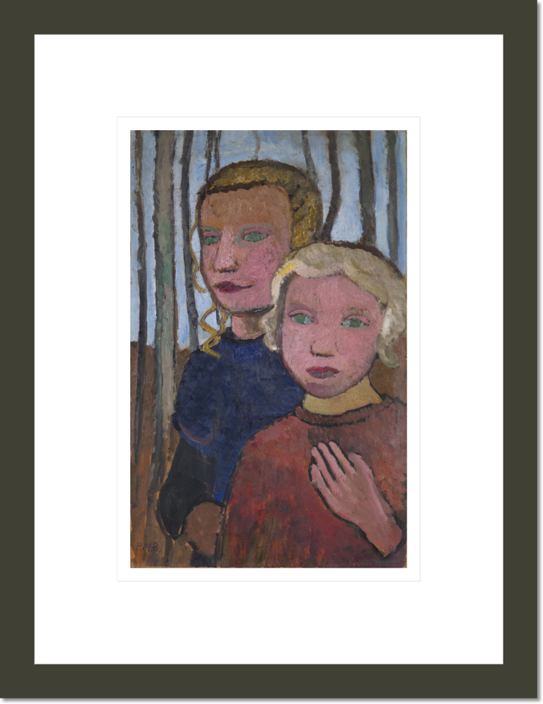 Two Girls in Front of Birch Trees