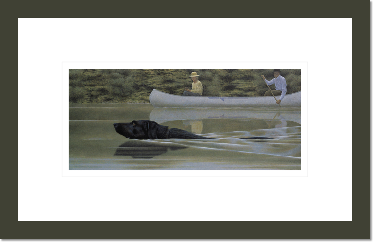 Swimming Dog and Canoe