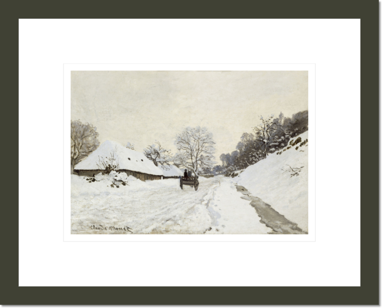 La Charrette. Route sous la neige a Honfleur, avec la ferme Saint Simeon