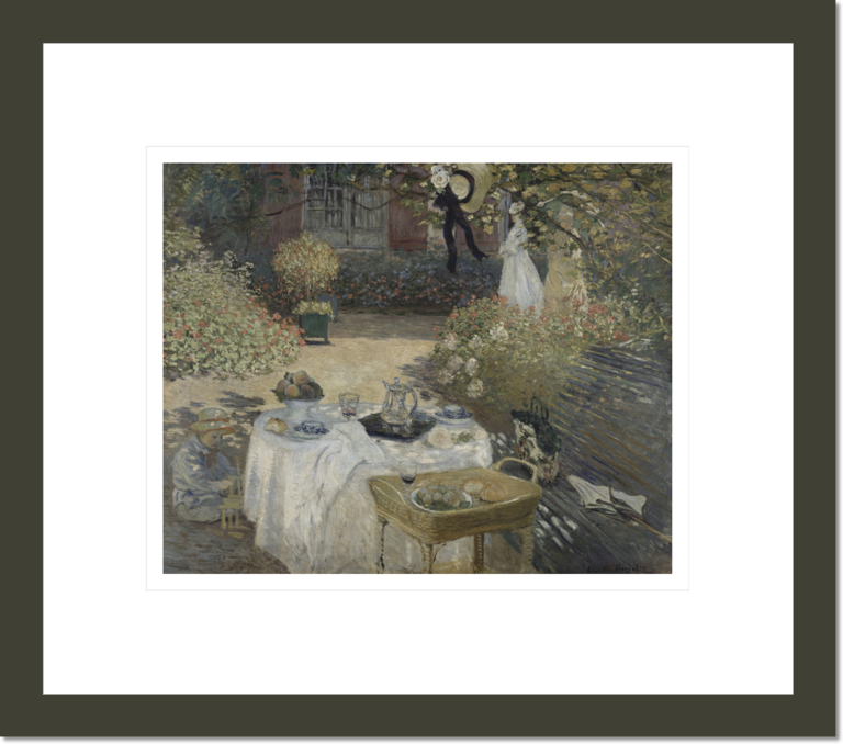 Le dejeuner ; panneau decoratif, jardin de Monet a Argenteuil, a gauche son fils Jean.