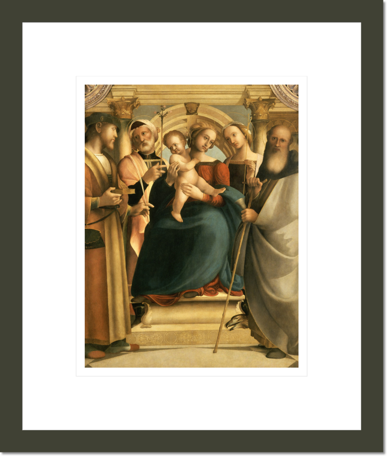 Madonna Enthroned with Christ Child and Saints Pantaleon, Joseph, Prisca, and Anthony Abbot