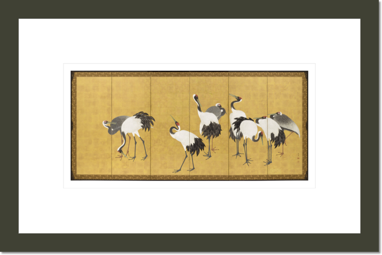 Cranes, An'ei period. Second of a pair of 6 panel screens