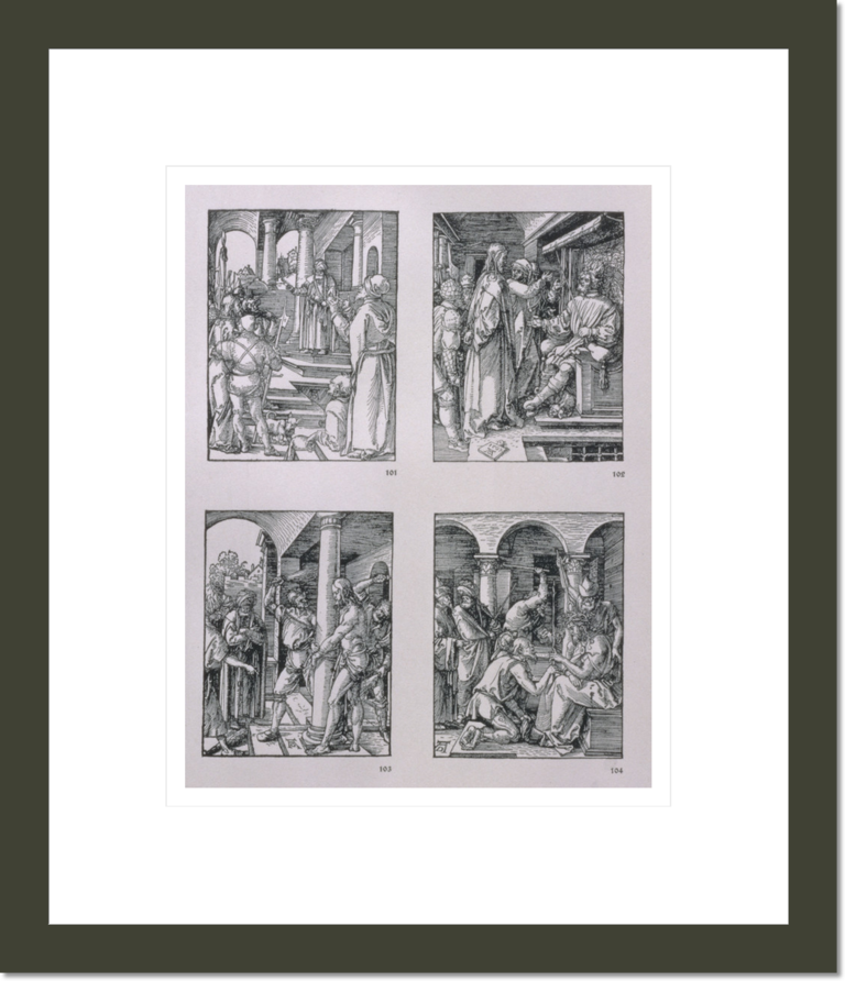 The 'Small Passion' series (clockwise): Christ before Pilate, Christ before Herod, Flagellation, Crowning with thorns