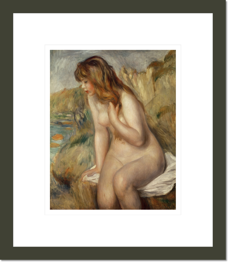Bather seated on a rock